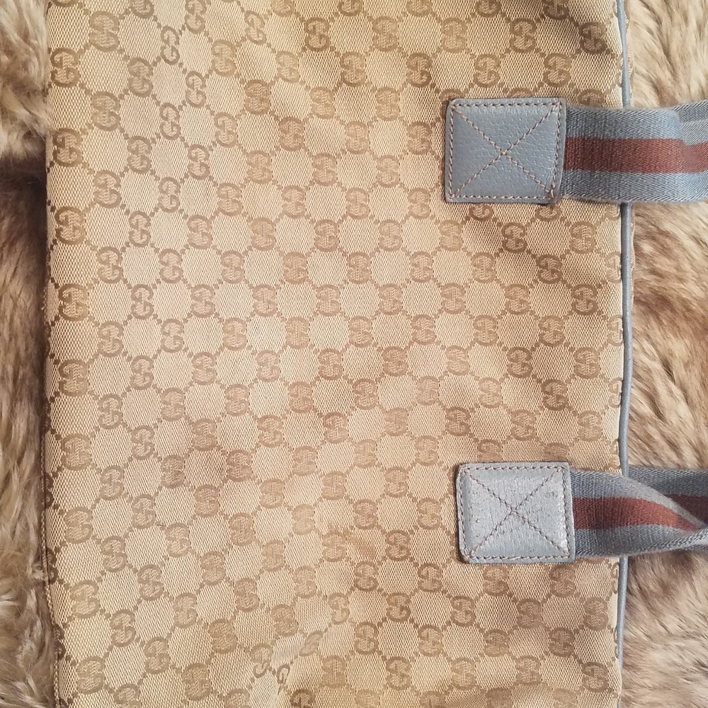 Gucci Monogram Web Carry on Travel Duffle Vintage Canvas w/Blue leather - Picture 11 of 16